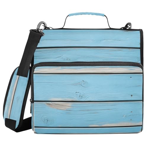 Quteprint Ordnertasche mit Reißverschluss, hellblau, Holz, 3,8 cm, 3-Ringbuch und mehrere Taschen, 500 Blatt Kapazität, erweiterbarer Aktenordner mit Schultergurten und Griffen, für Schule, Arbeit von Quteprint