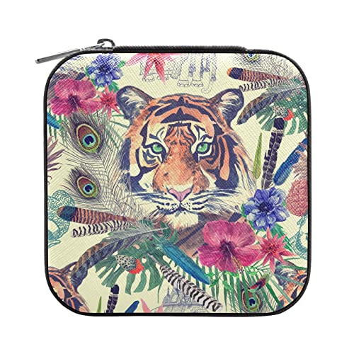 Quteprint Reise-Schmuckschatulle, Organizer, tropische Blume, Tier, Tiger, klein, tragbar, für Ring, Ohrringe, Halskette, Armband, PU-Leder, Mini-Schmuck-Aufbewahrungsboxen für Frauen und Mädchen Quteprint Reise-Schmuckschatulle, Organizer, tropische Blume, Tier, Tiger, klein, tragbar, für Ring, Ohrringe, Halskette, Armband, PU-Leder, Mini-Schmuck-Aufbewahrungsboxen für Frauen und Mädchen von Quteprint