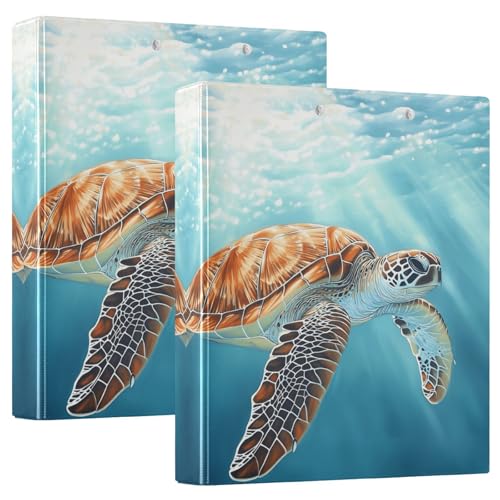 Quteprint Ringbuch mit 3 Ringen, 3 Ringbücher – Unterwasser-Schildkröte, 3,8 cm, runder Ringordner mit 3 transparenten Taschen, Klemmbrett und hält 200 Blatt für Büro/Schule/Zuhause von Quteprint