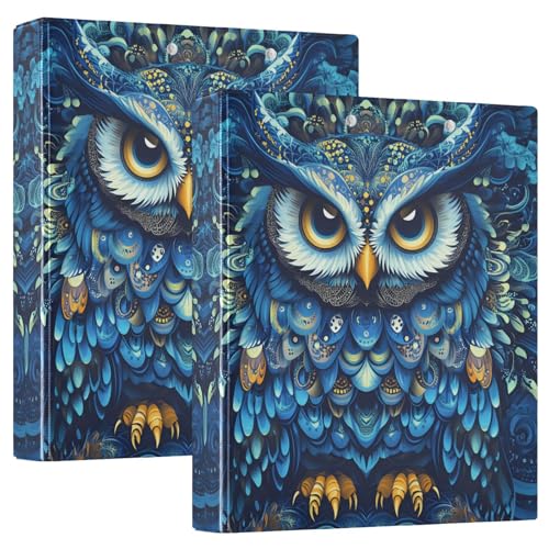 Quteprint Ringbuch mit 3 Ringen, Boho, Tier, Eule, Vogel, 3,8 cm, rund, mit 3 transparenten Taschen, Klemmbrett und hält 200 Blatt für Büro/Schule/Zuhause Organisation, 2 Stück von Quteprint