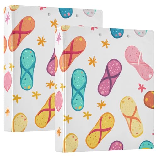 Quteprint Ringbuch mit 3 Ringen, Cartoon-Flip-Flops, 3,8 cm, runder Ringordner mit 3 transparenten Taschen, Klemmbrett und hält 200 Blatt für Büro/Schule/Zuhause von Quteprint