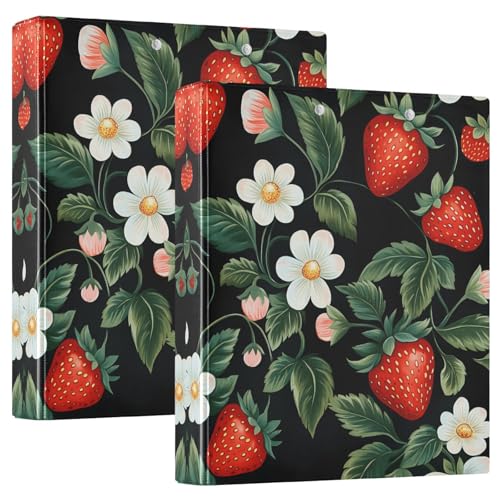 Quteprint Ringbuch mit 3 Ringen, Gänseblümchen, Erdbeere, 3,8 cm, rund, mit 3 transparenten Taschen, Klemmbrett und hält 200 Blatt, für Büro/Schule/Zuhause von Quteprint