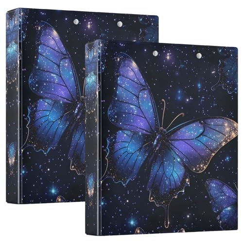 Quteprint Ringbuch mit 3 Ringen, Galaxie-Stern, Tier, Schmetterling, 3,8 cm, rund, mit 3 transparenten Taschen, Klemmbrett und hält 200 Blatt, für Büro/Schule/Zuhause von Quteprint