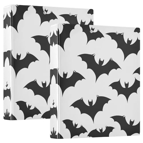 Quteprint Ringbuch mit 3 Ringen, Halloween-Fledermaus-Muster, 3,8 cm, runder Ringordner mit 3 transparenten Taschen, Klemmbrett und hält 200 Blatt für Büro/Schule/Zuhause von Quteprint