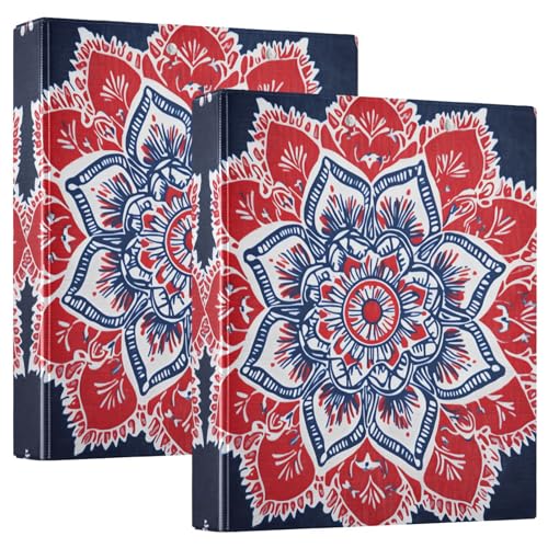 Quteprint Ringbuch mit 3 Ringen, Hippie-Blumen-Mandala, 3,8 cm, runder Ringordner mit 3 transparenten Taschen, Klemmbrett und hält 200 Blatt für Büro/Schule/Zuhause Organisation, 2 Stück von Quteprint