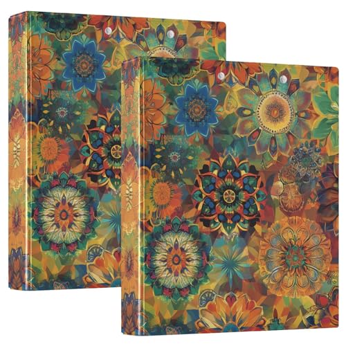 Quteprint Ringbuch mit 3 Ringen, Hippie-Mandala, rund, 3,8 cm, mit 3 transparenten Taschen, Klemmbrett und hält 200 Blatt für Büro/Schule/Zuhause von Quteprint
