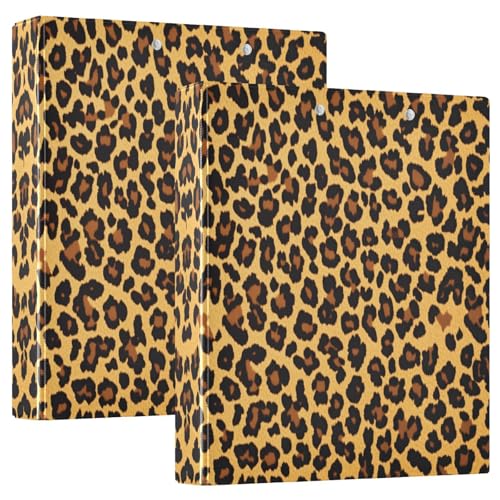 Quteprint Ringbuch mit 3 Ringen, Leopardenmuster, 3,8 cm, rund, mit 3 transparenten Taschen, Klemmbrett und Platz für 200 Blatt, für Büro/Schule/Zuhause, 2 Stück von Quteprint