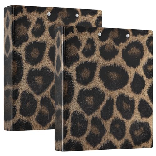 Quteprint Ringbuch mit 3 Ringen, Leopardenmuster, 3,8 cm, rund, mit 3 transparenten Taschen, Klemmbrett und hält 200 Blatt für Büro/Schule/Zuhause von Quteprint