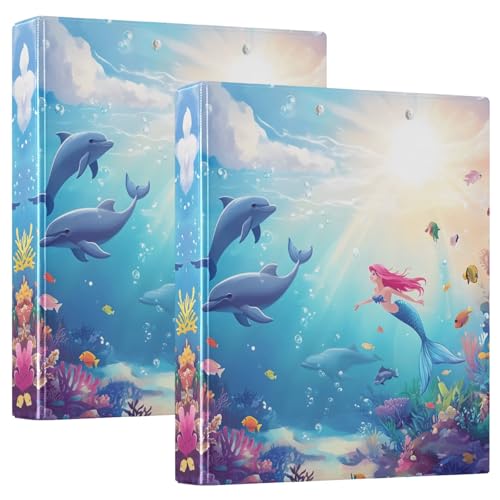 Quteprint Ringbuch mit 3 Ringen, Motiv: Ozean, Meer, Delfin, Meerjungfrau, 3,8 cm, runder Ringordner mit 3 transparenten Taschen, Klemmbrett und hält 200 Blatt für Büro/Schule/Zuhause Quteprint Ringbuch mit 3 Ringen, Motiv: Ozean, Meer, Delfin, Meerjungfrau, 3,8 cm, runder Ringordner mit 3 transparenten Taschen, Klemmbrett und hält 200 Blatt für Büro/Schule/Zuhause von Quteprint