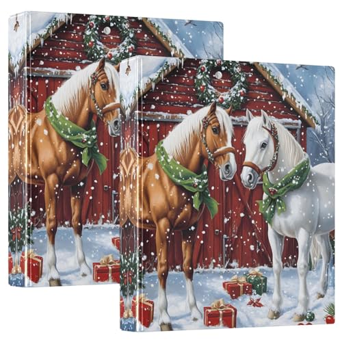 Quteprint Ringbuch mit 3 Ringen, Motiv: Winter-Weihnachts-Pferdevögel, 3,8 cm, runder Ringordner mit 3 transparenten Taschen, Klemmbrett und hält 200 Blatt für Büro/Schule/Zuhause von Quteprint