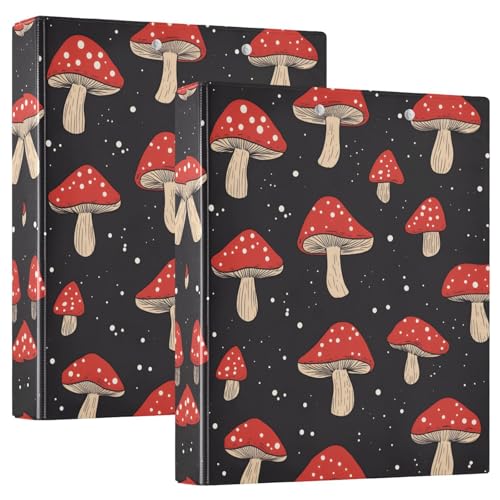 Quteprint Ringbuch mit 3 Ringen, Pilz-Punkt-Muster, 3,8 cm, rund, mit 3 transparenten Taschen, Klemmbrett und hält 200 Blatt, für Büro/Schule/Zuhause, 2 Stück von Quteprint