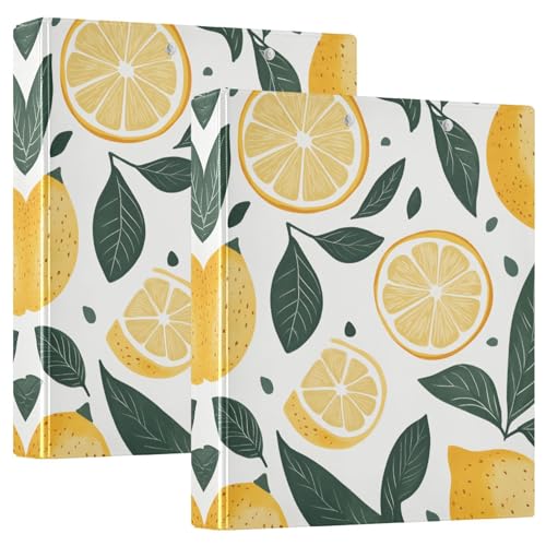 Quteprint Ringbuch mit 3 Ringen, Zitronenblätter, 3,8 cm, rund, mit 3 transparenten Taschen, Klemmbrett und Platz für 200 Blatt, für Büro/Schule/Zuhause von Quteprint