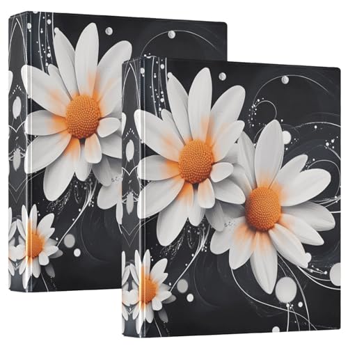 Quteprint Ringbuch mit 3 Ringen, abstrakte Blumen, weißes Gänseblümchen, 3,8 cm, runder Ringordner mit 3 transparenten Taschen, Klemmbrett und hält 200 Blatt für Büro/Schule/Zuhause von Quteprint