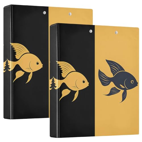 Quteprint Ringbuch mit 3 Ringen, abstrakter Goldfisch, 3,8 cm, rund, mit 3 transparenten Taschen, Klemmbrett und Platz für 200 Blatt, für Büro/Schule/Zuhause von Quteprint
