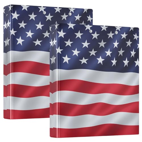 Quteprint Ringbuch mit 3 Ringen, amerikanische Flagge, 3,8 cm, rund, mit 3 transparenten Taschen, Klemmbrett und Platz für 200 Blatt, für Büro/Schule/Zuhause von Quteprint