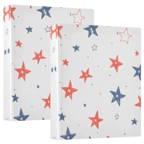 Quteprint Ringbuch mit 3 Ringen, buntes Sternenmuster, 3,8 cm, runder Ringordner mit 3 transparenten Taschen, Klemmbrett und hält 200 Blatt für Büro/Schule/Zuhause von Quteprint