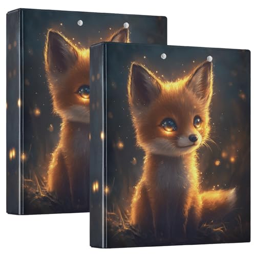 Quteprint Ringbuch mit 3 Ringen, niedlicher Fuchs, leuchtende Lichter, 3,8 cm, runder Ringordner mit 3 transparenten Taschen, Klemmbrett und hält 200 Blatt für Büro/Schule/Zuhause Organisation, 2 von Quteprint