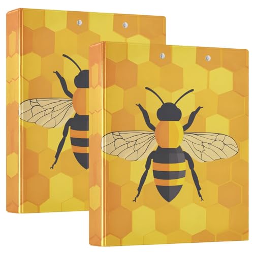 Quteprint Ringbuch mit 3 Ringen, niedliches Tierbienen-Wabenmuster, 3,8 cm, runder Ringordner mit 3 transparenten Taschen, Klemmbrett und hält 200 Blatt für Büro/Schule/Zuhause Organisation, 2 Stück von Quteprint