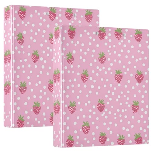 Quteprint Ringbuch mit 3 Ringen, rosa Erdbeermuster, 3,8 cm, runder Ringordner mit 3 transparenten Taschen, Klemmbrett und hält 200 Blatt für Büro/Schule/Zuhause Organisation, 2 Stück Quteprint Ringbuch mit 3 Ringen, rosa Erdbeermuster, 3,8 cm, runder Ringordner mit 3 transparenten Taschen, Klemmbrett und hält 200 Blatt für Büro/Schule/Zuhause Organisation, 2 Stück von Quteprint