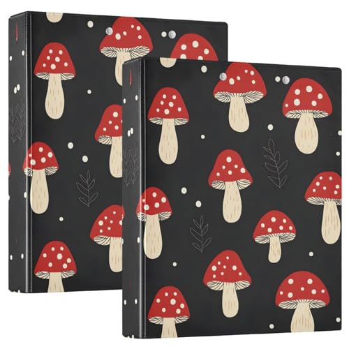 Quteprint Ringbuch mit 3 Ringen, rote Pilzblätter, 3,8 cm, rund, mit 3 transparenten Taschen, Klemmbrett und Platz für 200 Blatt, für Büro/Schule/Zuhause, 2 Stück von Quteprint