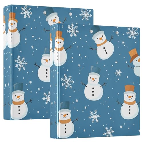 Quteprint Ringbuch mit 3 Ringen, weihnachtliches Schneemann-Schneeflocken-Muster, 3,8 cm, runder Ringordner mit 3 transparenten Taschen, Klemmbrett und hält 200 Blatt für Büro/Schule/Zuhause von Quteprint