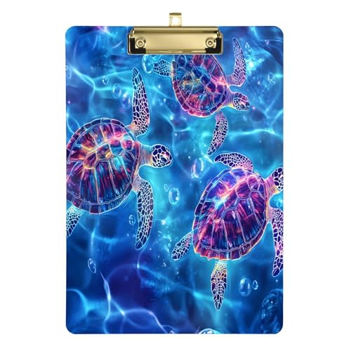 Quteprint Sea Ocean Schildkröte Bubbles Acryl-Klemmbrett, 22,9 x 31,8 cm, transparentes, kratzfestes Klemmbrett mit (goldfarben) Metallclip und Wandhaken, 0,6 cm dick, für Büro, Klassenzimmer von Quteprint