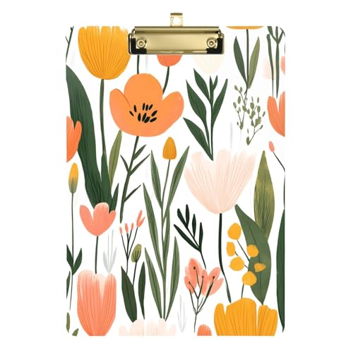Quteprint Spring Flower Plants Leaves Acrylic Clipboard, 22.9 cm x 31.8 cm Clear Scratch-Resistant Clip Board with (Gold) Metal Clip & Wall Hook - 0.6 cm Thick for Office Classroom Nurses Teachers von Quteprint