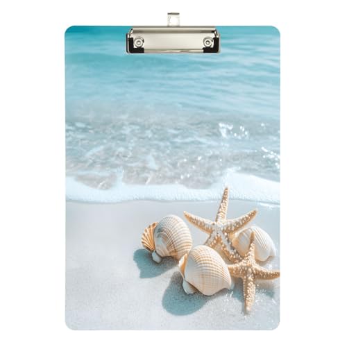 Quteprint Summer Beach Seashells Seestern Acryl-Klemmbrett, 22,9 x 31,8 cm, transparentes, kratzfestes Klemmbrett mit (silberfarbenem) Metallclip und Wandhaken, 0,6 cm dick, für Büro, Klassenzimmer von Quteprint