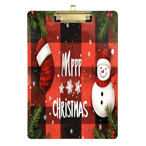 Quteprint Weihnachts-Klemmbrett mit Schneemann-Socken, Acryl, 22,9 x 31,8 cm, transparentes, kratzfestes Klemmbrett mit goldfarbenem Metallclip und Wandhaken, 0,6 cm dick, für Büro, Klassenzimmer Quteprint Weihnachts-Klemmbrett mit Schneemann-Socken, Acryl, 22,9 x 31,8 cm, transparentes, kratzfestes Klemmbrett mit goldfarbenem Metallclip und Wandhaken, 0,6 cm dick, für Büro, Klassenzimmer von Quteprint