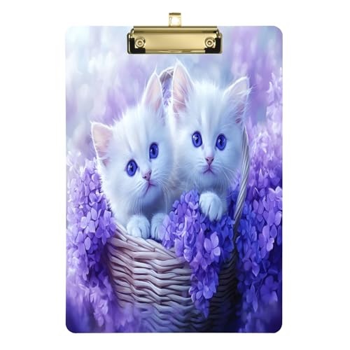 Quteprint Zwei niedliche Tier-Katzen-Acryl-Klemmbrett, 22,9 x 31,8 cm, transparentes, kratzfestes Klemmbrett mit (goldfarben) Metallclip und Wandhaken, 0,6 cm dick, für Büro, Klassenzimmer von Quteprint