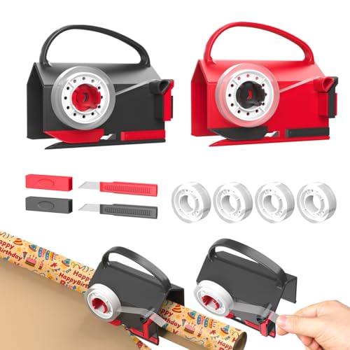 Quuylin Geschenkpapier Schneider für Rollen, 2 Stück Geschenkpapier Cutter mit 2 austauschbaren Klingen, 4 Stücke Klebeband, Tragbare Papierschneider, für Geschenkpapier, Weihnachten usw von Quuylin