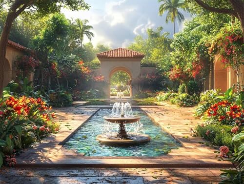 DIY 5D Diamant Malerei Set Bohren Voll Friedliche Gartenbrunnenblumen Bild Diamond Painting Crystal Strass Diamant Gemälde Arts Craft Perfekt Für Entspannung Und Wand Decor Platz Drill 35x45cm AC2032 von Quxaoqiao