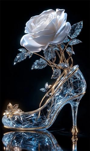 DIY 5D Diamant Malerei Set Bohren Voll Glas High Heels Rosen Bild Diamond Painting Crystal Strass Diamant Gemälde Arts Craft Perfekt Für Entspannung Und Wand Decor Platz Drill 45x80cm AD1986 von Quxaoqiao