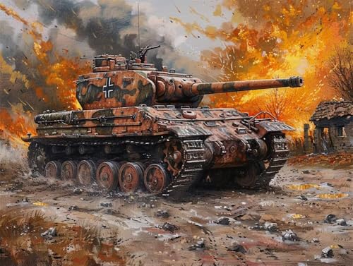 DIY 5D Erwachsene und Anfänger Diamant Malerei Set Bohren Voll Explosion Auf Dem Schlachtfeld Eines Tiger Panzers Bild Diamond Painting Gemälde Arts Perfekt Für Decor Platz Drill 85x115cm AB0952 von Quxaoqiao