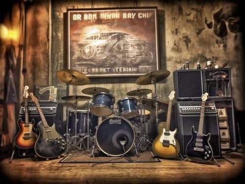 DIY 5D Erwachsene und Anfänger Diamant Malerei Set Bohren Voll Rockinstrumente Gitarre Schlagzeug Bild Diamond Painting Gemälde Arts Craft Perfekt Für Entspannung Und Decor Platz Drill 45x60cm AB2343 von Quxaoqiao