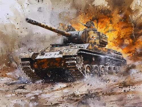 DIY 5D Erwachsene und Anfänger Diamant Malerei Set Bohren Voll Schlachtfeld Des Schweren Panzers Tiger Bild Diamond Painting Gemälde Arts Perfekt Für Entspannung Und Decor Platz Drill 25x35cm AB0543 von Quxaoqiao