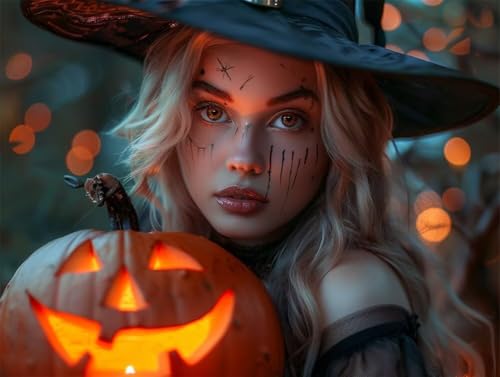 Erwachsene Diamond Painting DIY 5D Voll Bohren Set Halloween Hexe Kürbis Bild Diamant Gemälde Diamant Malerei Arts Craft Perfekt Für Entspannung Und Decor Quadratischer Diamant 100x130cm AE2307 von Quxaoqiao