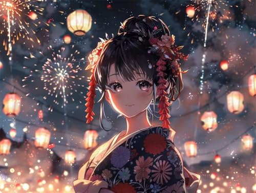 Erwachsene Diamond Painting DIY 5D Voll Bohren Set Süßes Anime Kimono Mädchen Bild Diamant Gemälde Diamant Malerei Arts Craft Perfekt Für Entspannung Und Decor Runder Diamant 100x130cm AE0614 von Quxaoqiao