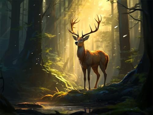 Erwachsene Diamond Painting DIY 5D Voll Bohren Set Wald Sonnenschein Hirsch Bild Diamant Gemälde Diamant Malerei Arts Craft Perfekt Für Entspannung Und Decor Quadratischer Diamant 100x130cm AE2266 von Quxaoqiao