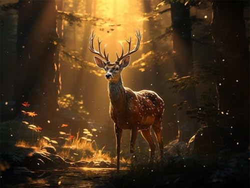 Erwachsene Diamond Painting DIY 5D Voll Bohren Set Wald Sonnenschein Hirsch Bild Diamant Gemälde Diamant Malerei Arts Craft Perfekt Für Entspannung Und Decor Quadratischer Diamant 100x130cm AE2267 von Quxaoqiao