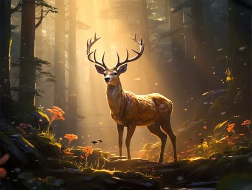 Erwachsene Diamond Painting DIY 5D Voll Bohren Set Wald Sonnenschein Hirsch Bild Diamant Gemälde Diamant Malerei Arts Craft Perfekt Für Entspannung Und Decor Quadratischer Diamant 100x130cm AE2268 von Quxaoqiao