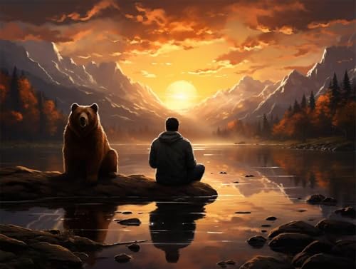Erwachsene Diamond Painting DIY Voll Bohren Set Sonnenuntergang Menschen Und Bären Bild Diamant Gemälde Diamant Malerei Arts Perfekt Für Entspannung Und Decor Quadratischer Diamant 100x130cm AE2465 von Quxaoqiao