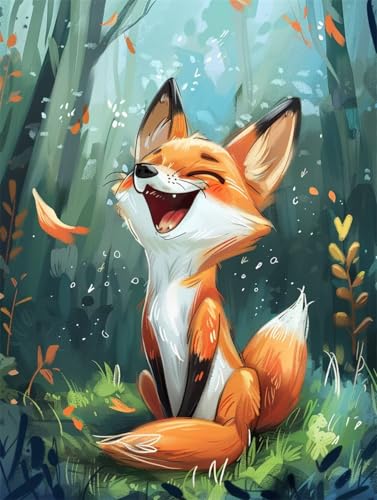Erwachsene und Anfänger Diamond Painting DIY 5D Voll Bohren Set Glücklicher Fuchs Bild Diamant Gemälde Diamant Malerei Arts Craft Perfekt Für Entspannung Und Wand Decor Runder Diamant 25x35cm AE0349 von Quxaoqiao