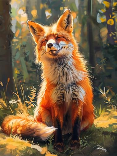 Erwachsene und Anfänger Diamond Painting DIY 5D Voll Bohren Set Glücklicher Fuchs Bild Diamant Gemälde Diamant Malerei Arts Craft Perfekt Für Entspannung Und Wand Decor Runder Diamant 35x45cm AE0354 von Quxaoqiao