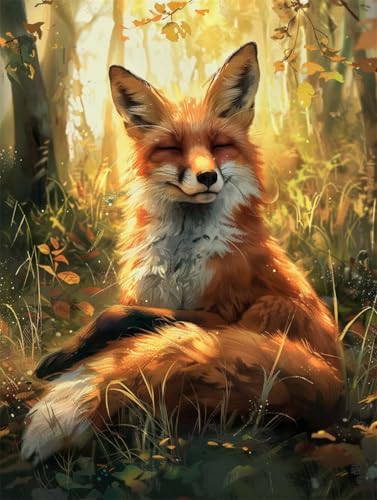 Erwachsene und Anfänger Diamond Painting DIY 5D Voll Bohren Set Glücklicher Fuchs Bild Diamant Gemälde Diamant Malerei Arts Craft Perfekt Für Entspannung Und Wand Decor Runder Diamant 45x60cm AE0358 von Quxaoqiao