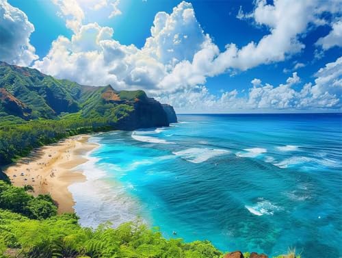 Erwachsene und Anfänger Diamond Painting DIY 5D Voll Bohren Set Hawaii Strand Bild Diamant Gemälde Diamant Malerei Arts Craft Perfekt Für Entspannung Und Wand Decor Runder Diamant 45x60cm AE0362 von Quxaoqiao