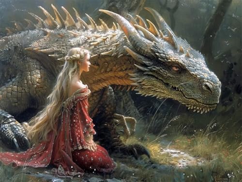 Erwachsene und Anfänger Diamond Painting DIY 5D Voll Bohren Set Prinzessin Und Drache Bild Diamant Gemälde Diamant Malerei Arts Craft Perfekt Für Entspannung Und Decor Runder Diamant 100x130cm AE0887 von Quxaoqiao
