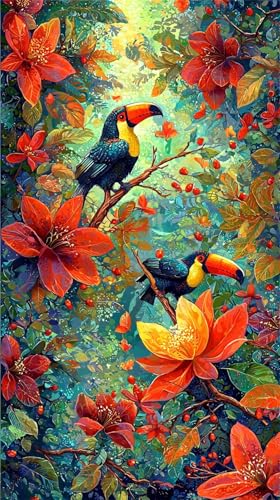 Quxaoqiao DIY 5D Diamant Malerei Set Bohren Voll Tropische Dschungel Tukan Blumen Bild Diamond Painting Diamant Gemälde Arts Craft Perfekt Für Entspannung Und Wand Decor Platz Drill 25x45cm AD2892 von Quxaoqiao