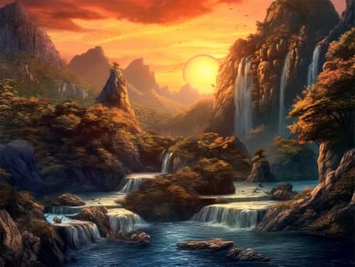 Quxaoqiao Erwachsene Diamond Painting DIY 5D Voll Bohren Set Landschaft Sonnenuntergang Bild Diamant Gemälde Diamant Malerei Arts Craft Perfekt Für Entspannung Und Decor Runder Diamant 45x60cm AE0905 von Quxaoqiao