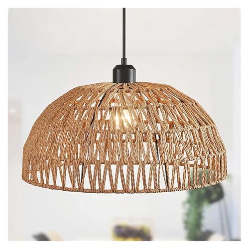 Lampenschirme aus Stoff Hanfseil gewebte Pendelleuchten Pastorales Restaurant Teestube Gasthaus Bar Schlafzimmer Rattan Innenbeleuchtung Lampenabdeckung Stoff Lampenschirm(Color 4,NO LIGHT BULB_22X13C von QuxetlRyz